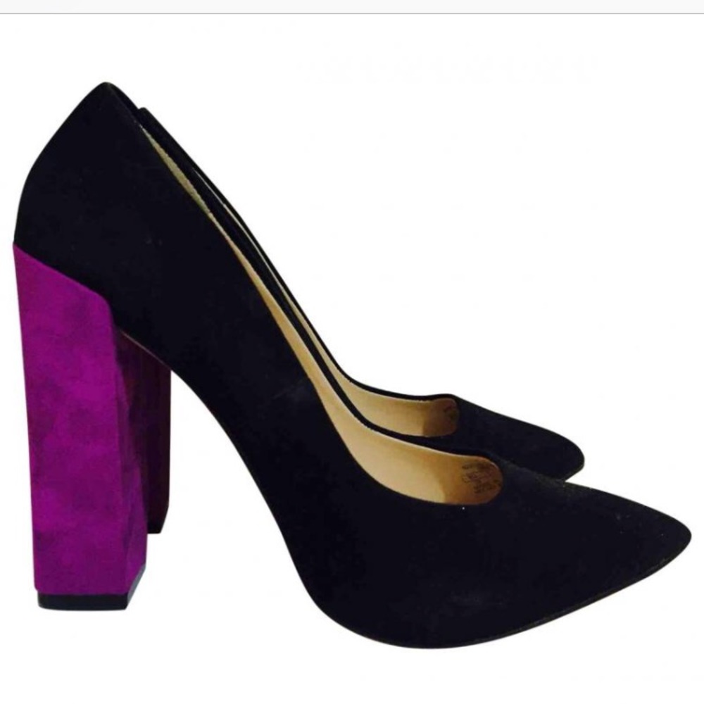 Zara Suede Colorblock Heels In Black & Purple